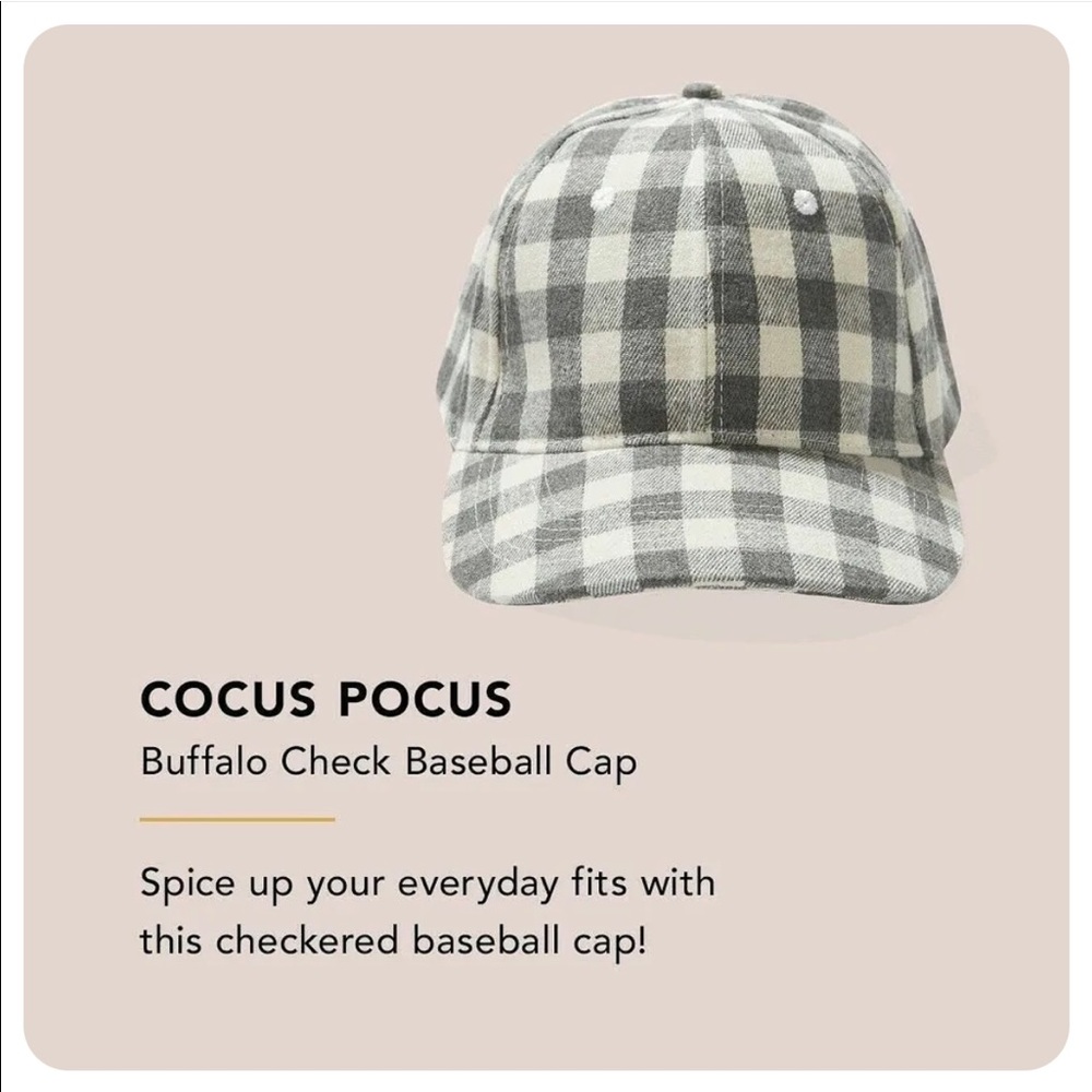 Cocus Pocus Buffalo Check Baseball Cap Hat Gray White FABFITFUN NEW